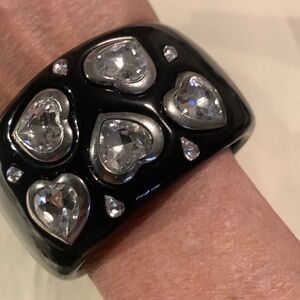 Chunky bracelet black heart shaped stones fairy goth staple thick hard plastic